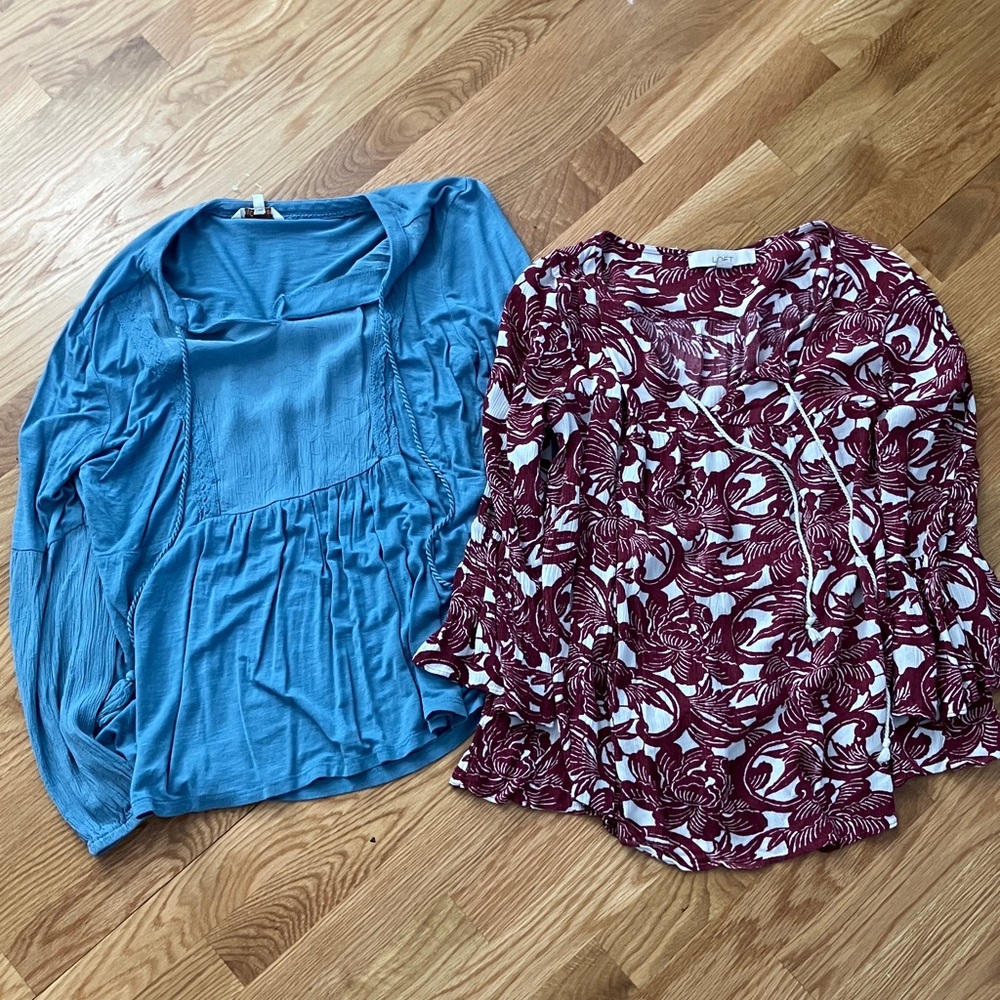 2 Boho Tops: Blue and Burgundy Chic Flower Tops